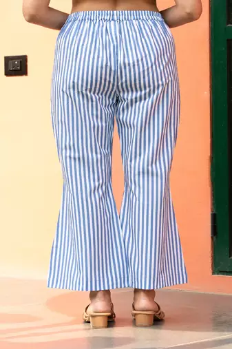 Powder blue striped  cotton  pants