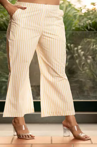 Yellow striped  cotton  pants
