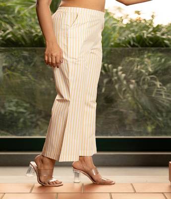 Yellow striped  cotton  pants 3