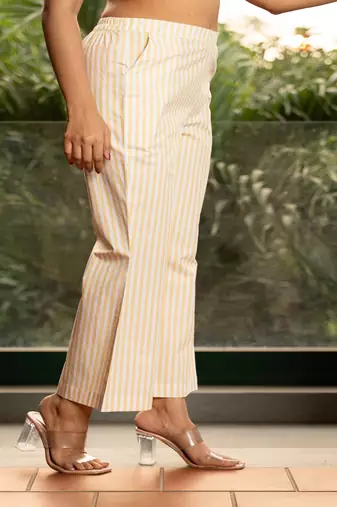 Yellow striped  cotton  pants