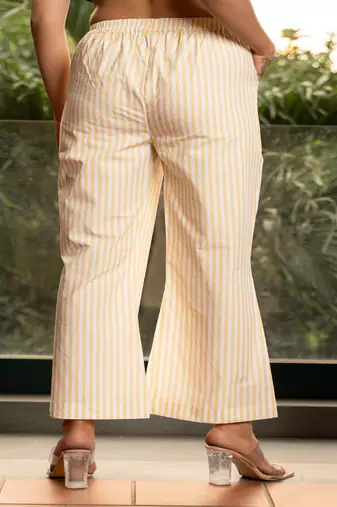 Yellow striped  cotton  pants
