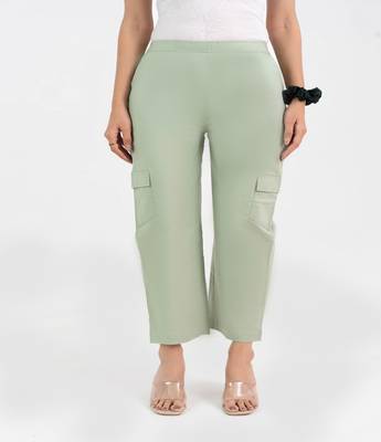 Pista green cotton  solid pant with leaf bottom 2