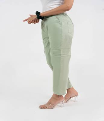 Pista green cotton  solid pant with leaf bottom 3