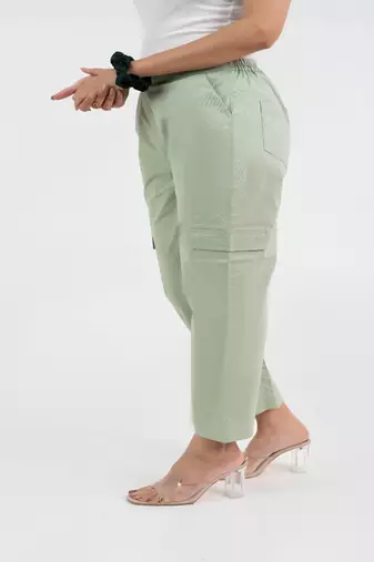 Pista green cotton  solid pant with leaf bottom