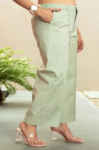 Pista green  cotton  formal pants