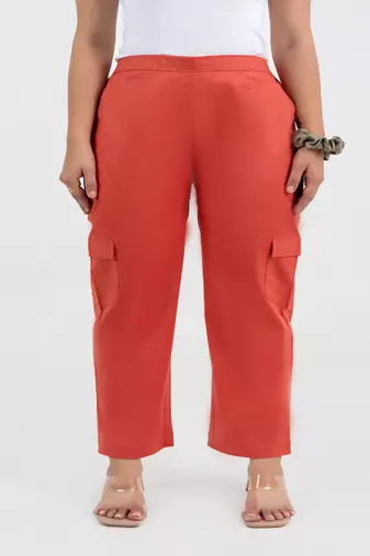 Peach cotton  solid cargo pant