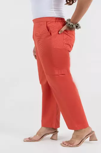 Peach cotton  solid cargo pant
