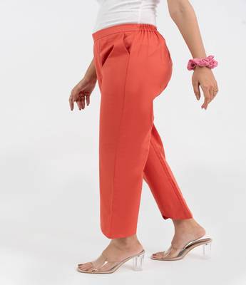 Peach cotton  solid pant with leaf bottom 2