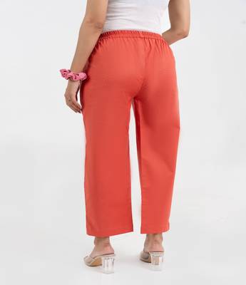 Peach cotton  solid pant with leaf bottom 3
