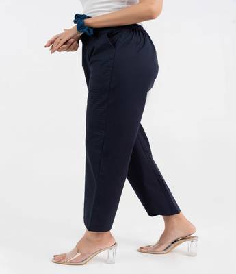 Navy blue cotton  solid pant with leaf bottom 2