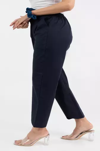 Navy blue cotton  solid pant with leaf bottom