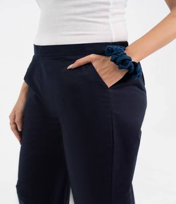 Navy blue cotton  solid pant with leaf bottom 3