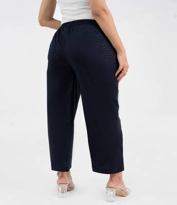 Navy blue cotton  solid pant with leaf bottom 4