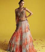 multicolor hand Embroidered GEORGETTE Lehenga