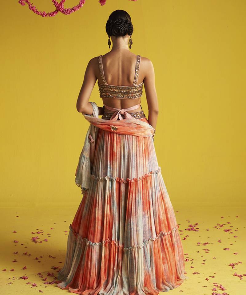 multicolor hand Embroidered GEORGETTE Lehenga