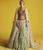 green GEORGETTE hand Embroidered Lehenga