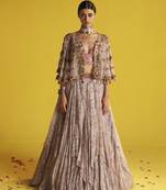 grey ORGANZA hand Embroidered Lehenga