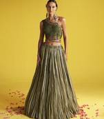green ORGANZA hand Embroidered Lehenga