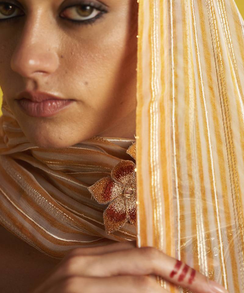 yellow GEORGETTE hand Embroidered Lehenga