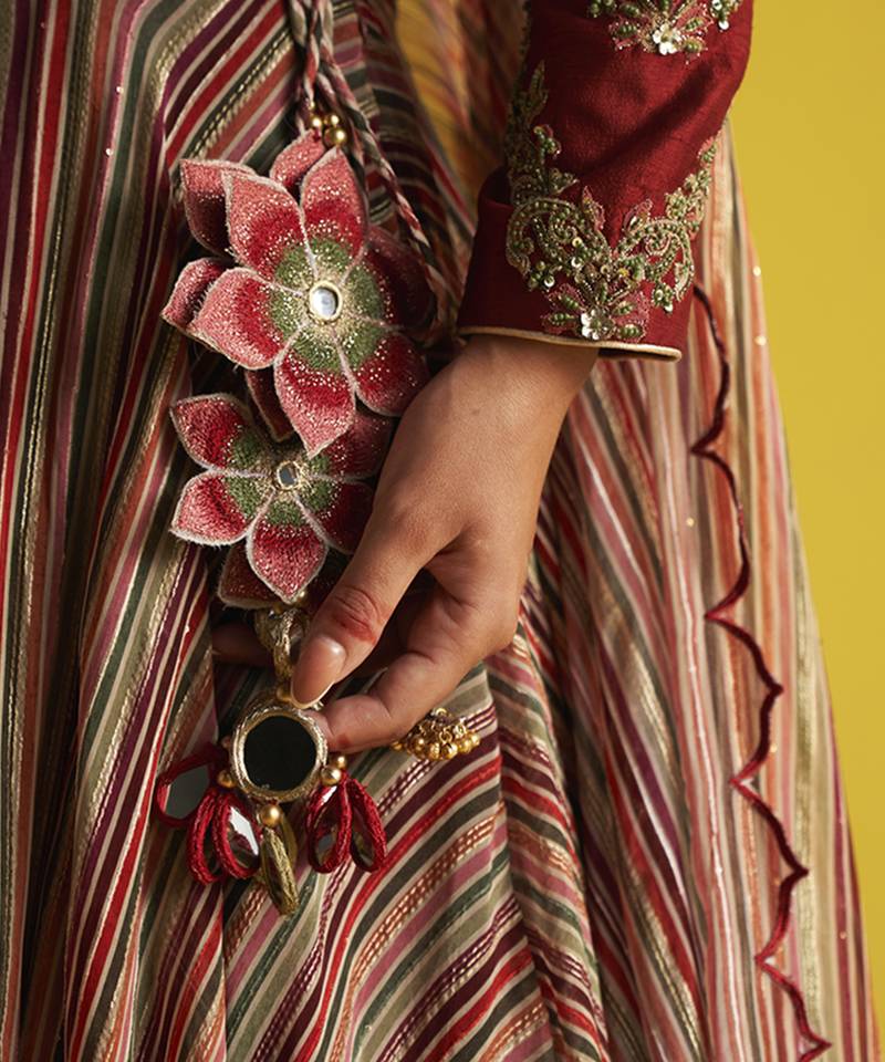 multicolor GEORGETTE hand Embroidered Lehenga