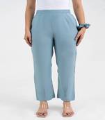 Light blue solid viscose pant with pleated bottom