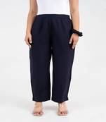 Navy blue solid viscose pant with pleated bottom
