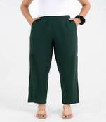 Green solid viscose pant with pleated bottom