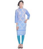 Chinese Collar Blue Sexy Cotton Kurti