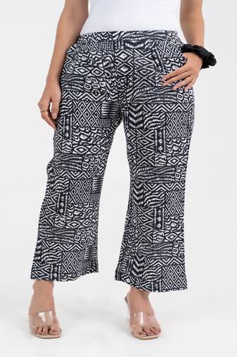 Abstract printed black broad fit cotton  pant