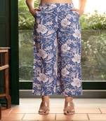 Blue floral printed cotton  pant