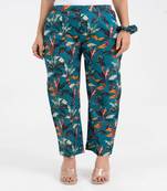 Teal floral printed straight fit cotton  pant