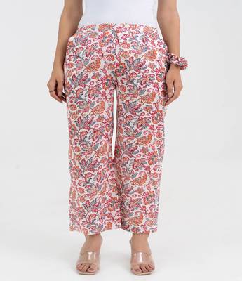 Off white floral printed cotton  pant 1