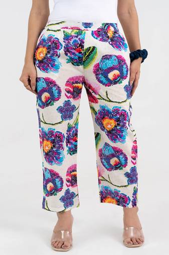 Abstract floral printed cotton  pant
