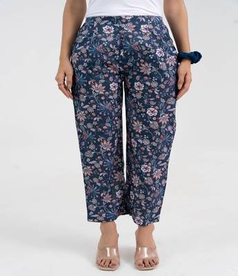 Blue floral printed cotton  pant 1