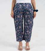 Blue floral printed cotton  pant