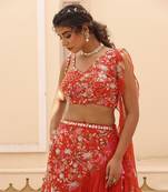 Orange Chiffon Plain Lehenga With Embroidered Blouse