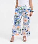 Sky blue printed floral broad fit cotton  pant