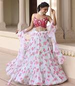 Light-Green Floral Printed Chiffon Lehenga With Embroidered Blouse