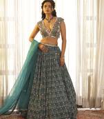 Teal Green Chiffon Embroidered Lehenga