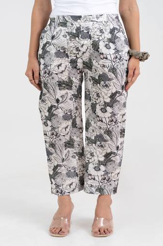 White floral all over printed cotton  pant