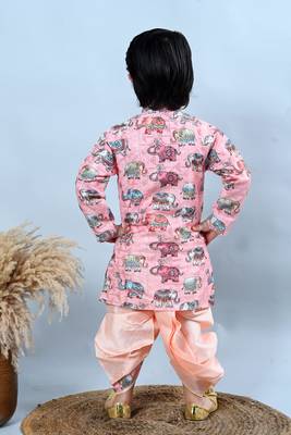 Boys cotton silk crochet animal printed kurta & dhoti set 2