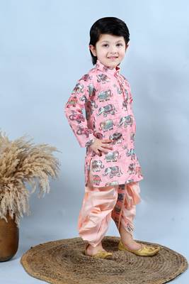 Boys cotton silk crochet animal printed kurta & dhoti set 4