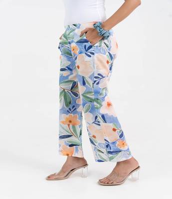 Sky blue printed floral broad fit cotton  pant 2