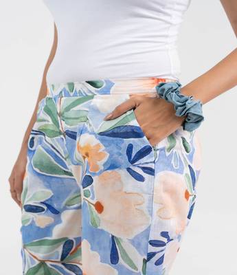Sky blue printed floral broad fit cotton  pant 3