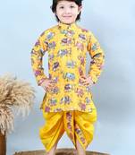 Boys cotton silk crochet animal printed kurta & dhoti set
