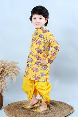 Boys cotton silk crochet animal printed kurta & dhoti set 3
