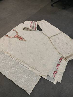Cream Georgette Designer Salwar Kameez  4