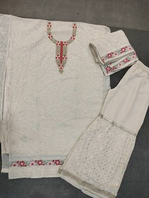 Cream Georgette Designer Salwar Kameez  5