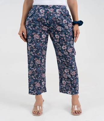Blue floral printed cotton  pant 2
