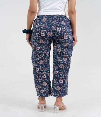 Blue floral printed cotton  pant 3